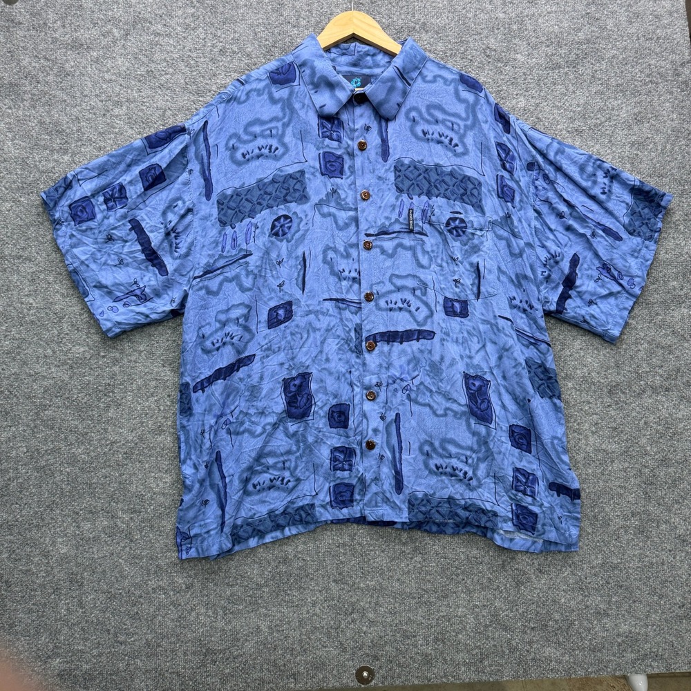 Mango Moon Hawaii Button Shirt Mens 3XL Blue Short Sleeve Abstract Casual Shirt